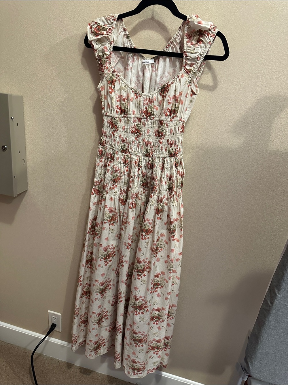 Floral Smocked Midi Dress - White with Pink Floral